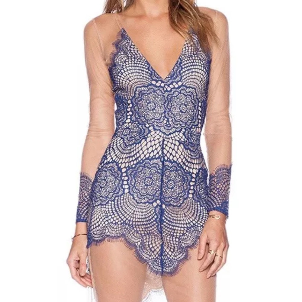 For Love & Lemons Blue Antigua Lace Mini Dress Sz Small